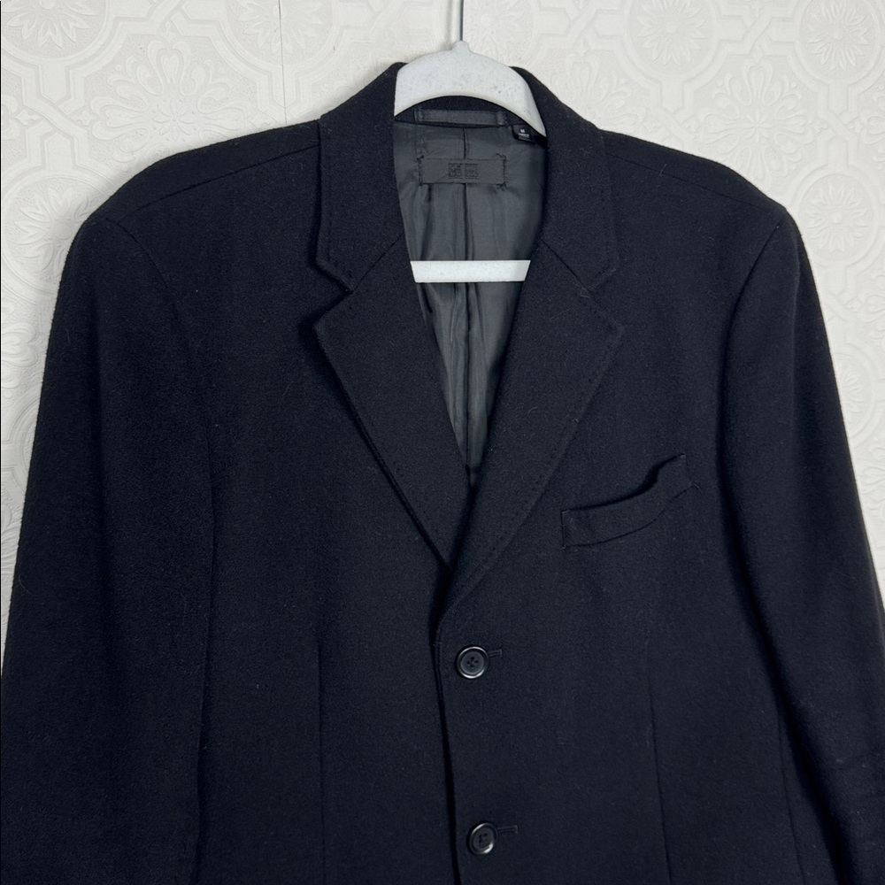 Uniqlo Wool Cashmere Blend Coat Blazer Black Peacoat Size Medium - Picture 2 of 7